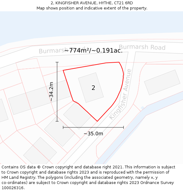 2, KINGFISHER AVENUE, HYTHE, CT21 6RD: Plot and title map