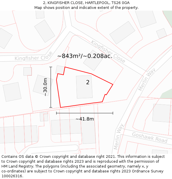 2, KINGFISHER CLOSE, HARTLEPOOL, TS26 0GA: Plot and title map