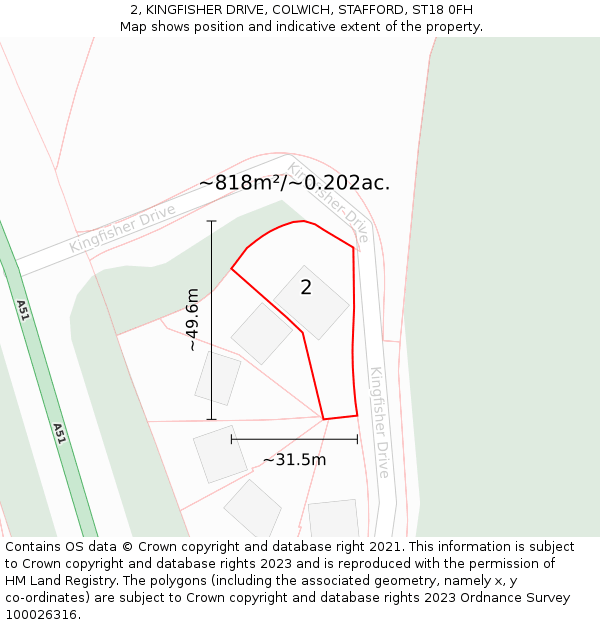 2, KINGFISHER DRIVE, COLWICH, STAFFORD, ST18 0FH: Plot and title map