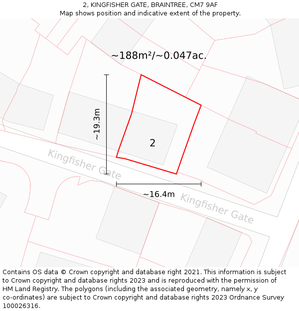 2, KINGFISHER GATE, BRAINTREE, CM7 9AF: Plot and title map