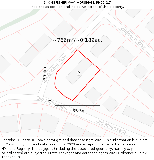 2, KINGFISHER WAY, HORSHAM, RH12 2LT: Plot and title map