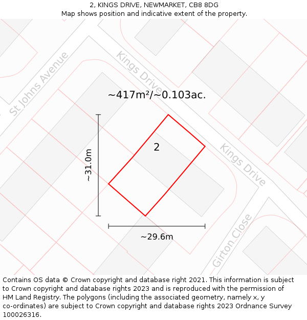 2, KINGS DRIVE, NEWMARKET, CB8 8DG: Plot and title map