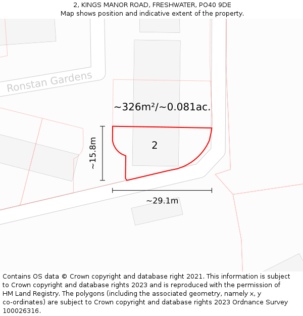 2, KINGS MANOR ROAD, FRESHWATER, PO40 9DE: Plot and title map