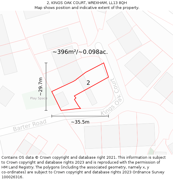 2, KINGS OAK COURT, WREXHAM, LL13 8QH: Plot and title map