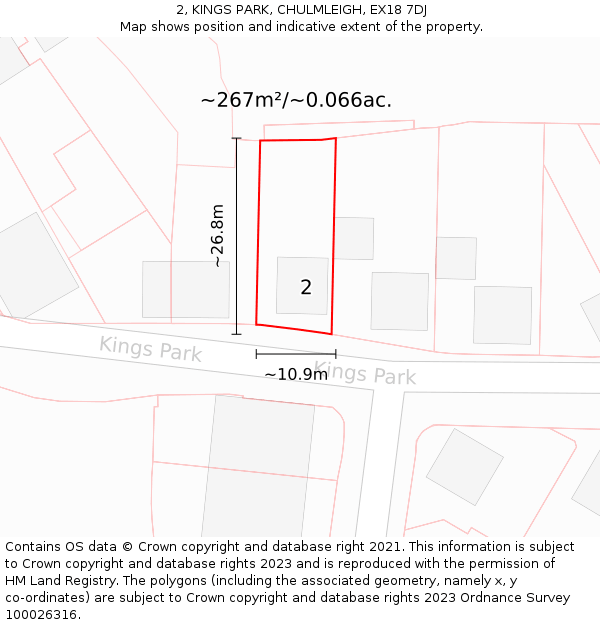 2, KINGS PARK, CHULMLEIGH, EX18 7DJ: Plot and title map