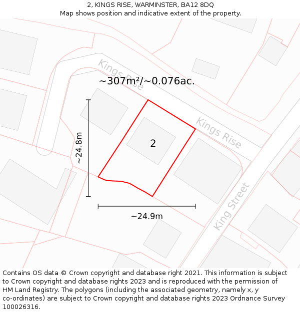 2, KINGS RISE, WARMINSTER, BA12 8DQ: Plot and title map