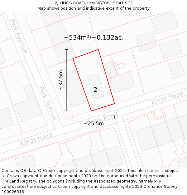 2, KINGS ROAD, LYMINGTON, SO41 9GS: Plot and title map