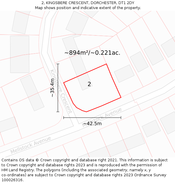 2, KINGSBERE CRESCENT, DORCHESTER, DT1 2DY: Plot and title map