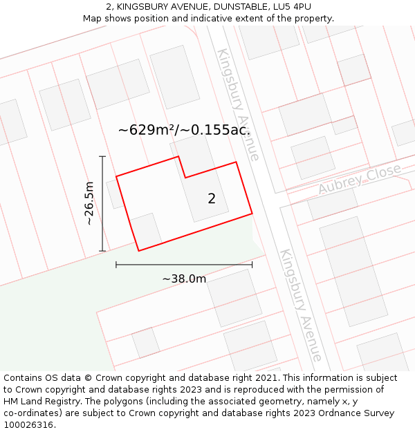 2, KINGSBURY AVENUE, DUNSTABLE, LU5 4PU: Plot and title map