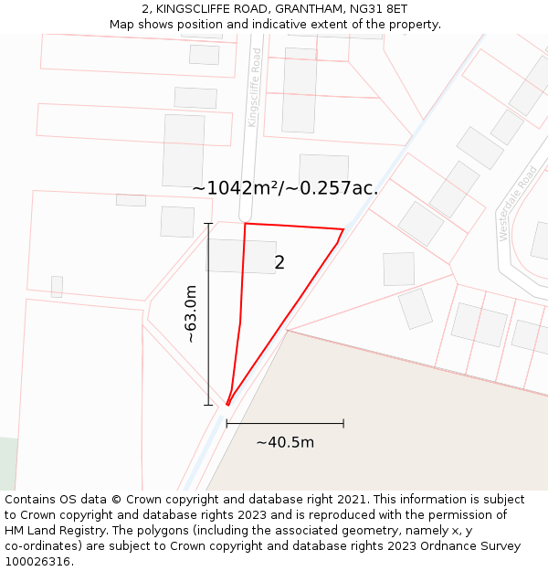 2, KINGSCLIFFE ROAD, GRANTHAM, NG31 8ET: Plot and title map