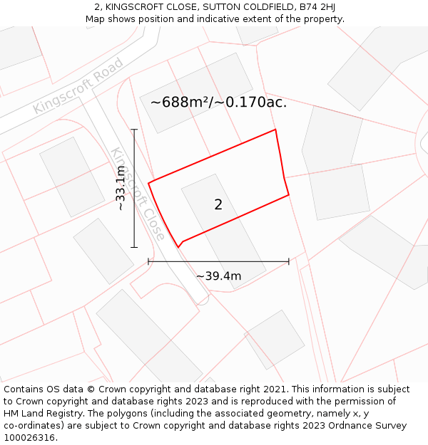 2, KINGSCROFT CLOSE, SUTTON COLDFIELD, B74 2HJ: Plot and title map