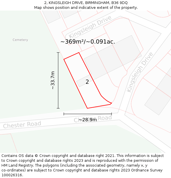 2, KINGSLEIGH DRIVE, BIRMINGHAM, B36 9DQ: Plot and title map