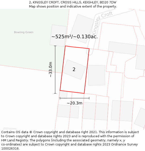2, KINGSLEY CROFT, CROSS HILLS, KEIGHLEY, BD20 7DW: Plot and title map
