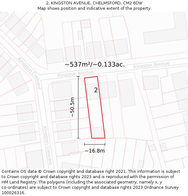 2, KINGSTON AVENUE, CHELMSFORD, CM2 6DW: Plot and title map