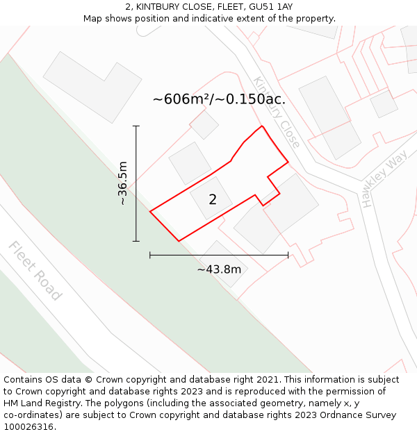 2, KINTBURY CLOSE, FLEET, GU51 1AY: Plot and title map