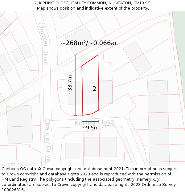 2, KIPLING CLOSE, GALLEY COMMON, NUNEATON, CV10 9SJ: Plot and title map