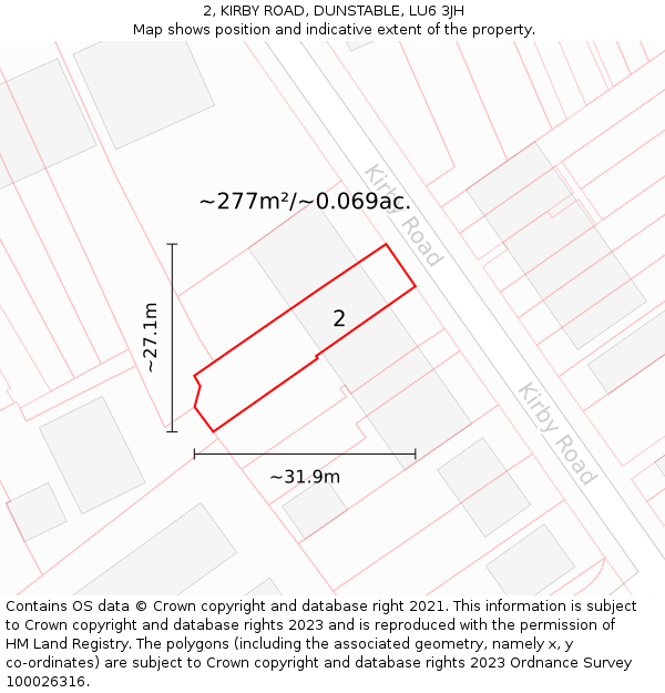 2, KIRBY ROAD, DUNSTABLE, LU6 3JH: Plot and title map