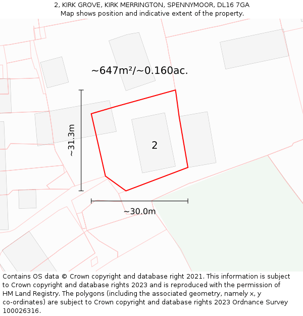 2, KIRK GROVE, KIRK MERRINGTON, SPENNYMOOR, DL16 7GA: Plot and title map