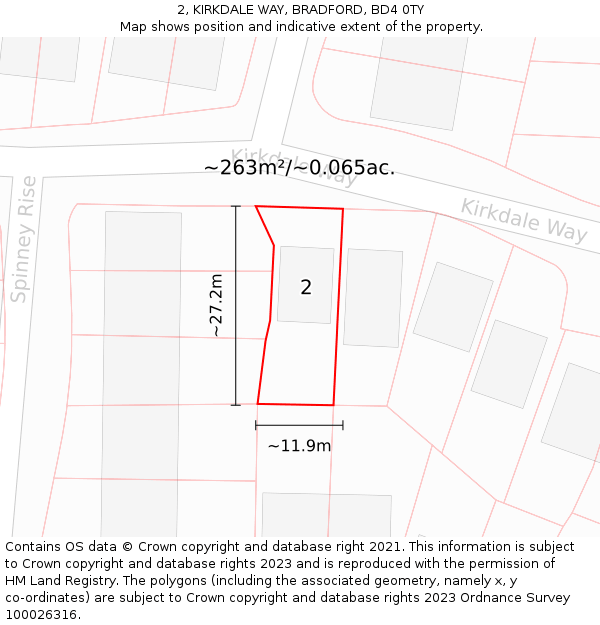 2, KIRKDALE WAY, BRADFORD, BD4 0TY: Plot and title map