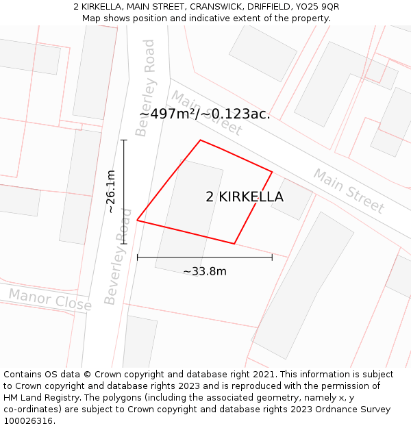 2 KIRKELLA, MAIN STREET, CRANSWICK, DRIFFIELD, YO25 9QR: Plot and title map