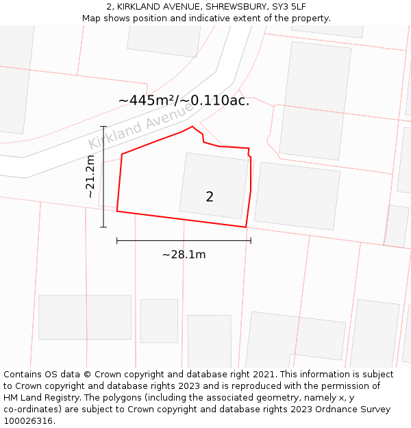 2, KIRKLAND AVENUE, SHREWSBURY, SY3 5LF: Plot and title map