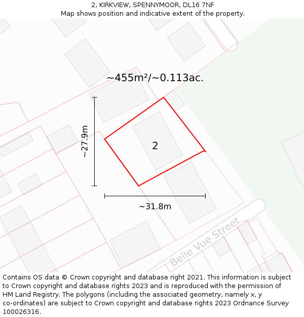 2, KIRKVIEW, SPENNYMOOR, DL16 7NF: Plot and title map