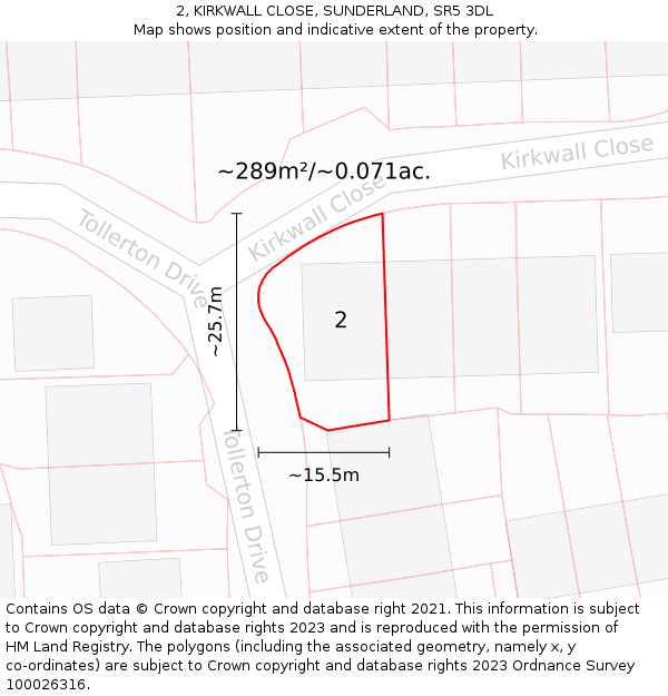 2, KIRKWALL CLOSE, SUNDERLAND, SR5 3DL: Plot and title map