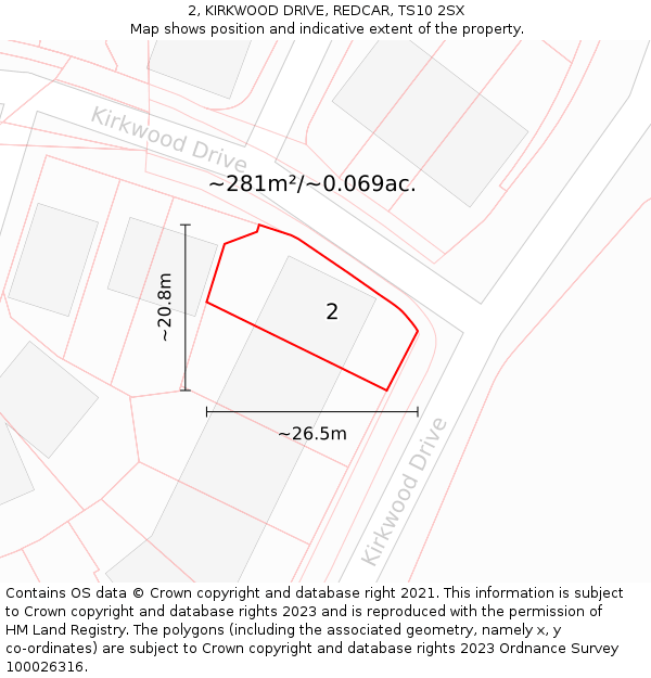 2, KIRKWOOD DRIVE, REDCAR, TS10 2SX: Plot and title map