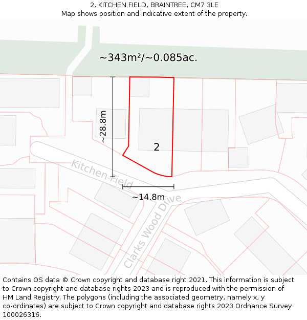 2, KITCHEN FIELD, BRAINTREE, CM7 3LE: Plot and title map