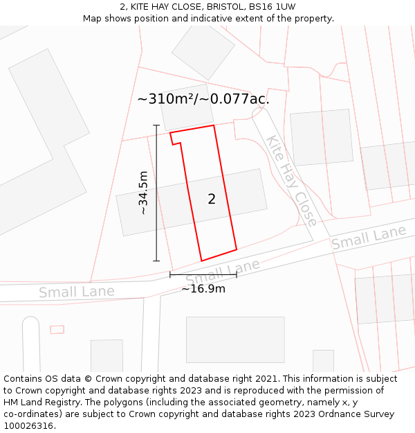 2, KITE HAY CLOSE, BRISTOL, BS16 1UW: Plot and title map