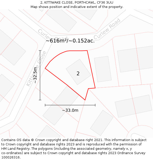 2, KITTIWAKE CLOSE, PORTHCAWL, CF36 3UU: Plot and title map