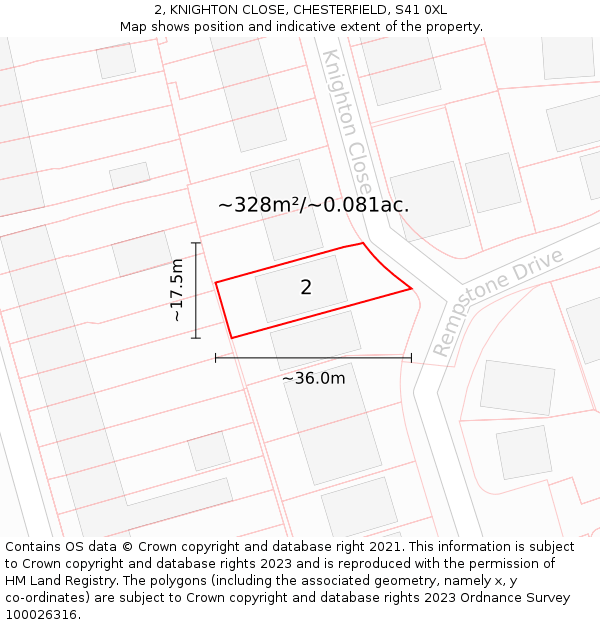 2, KNIGHTON CLOSE, CHESTERFIELD, S41 0XL: Plot and title map