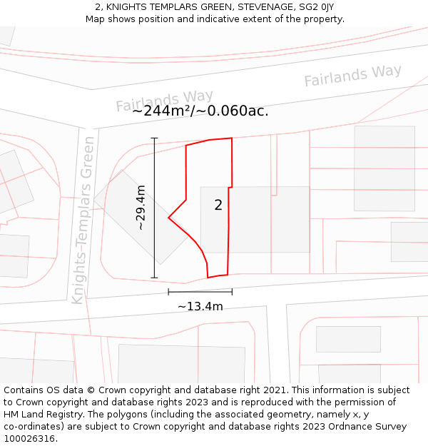 2, KNIGHTS TEMPLARS GREEN, STEVENAGE, SG2 0JY: Plot and title map