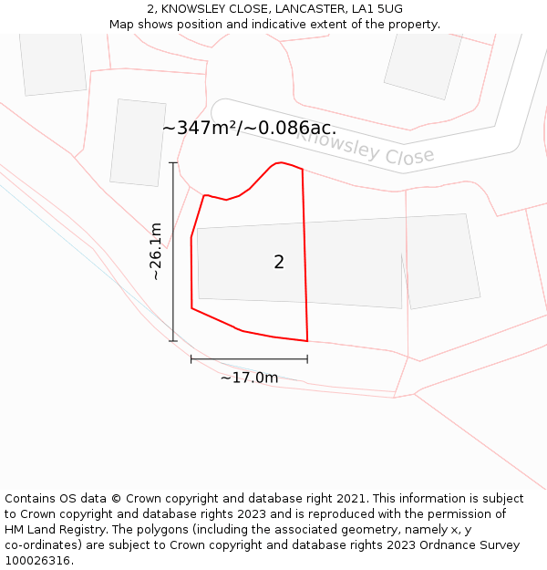 2, KNOWSLEY CLOSE, LANCASTER, LA1 5UG: Plot and title map