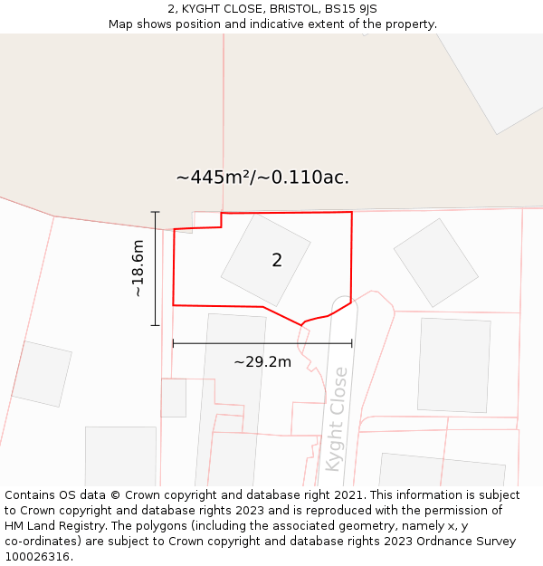 2, KYGHT CLOSE, BRISTOL, BS15 9JS: Plot and title map