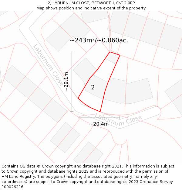 2, LABURNUM CLOSE, BEDWORTH, CV12 0PP: Plot and title map