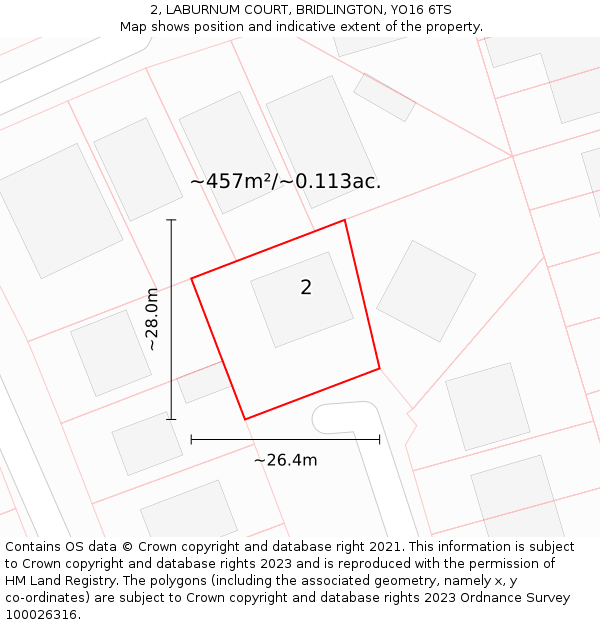 2, LABURNUM COURT, BRIDLINGTON, YO16 6TS: Plot and title map