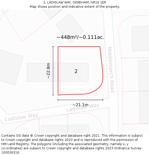 2, LADISLAW WAY, DEREHAM, NR19 1ER: Plot and title map