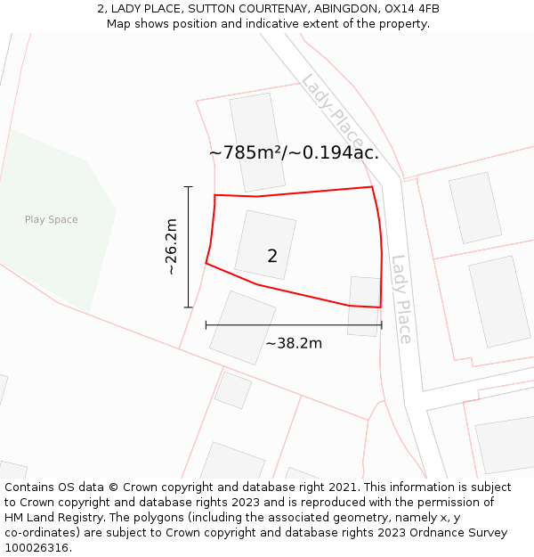 2, LADY PLACE, SUTTON COURTENAY, ABINGDON, OX14 4FB: Plot and title map