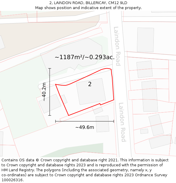 2, LAINDON ROAD, BILLERICAY, CM12 9LD: Plot and title map