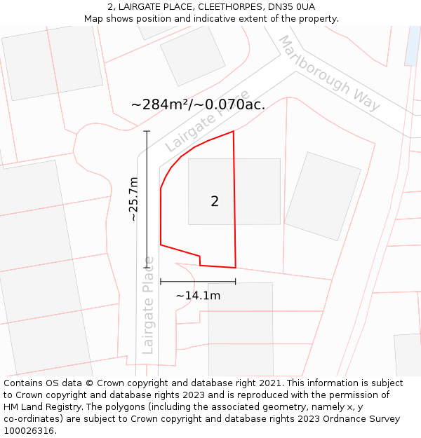 2, LAIRGATE PLACE, CLEETHORPES, DN35 0UA: Plot and title map