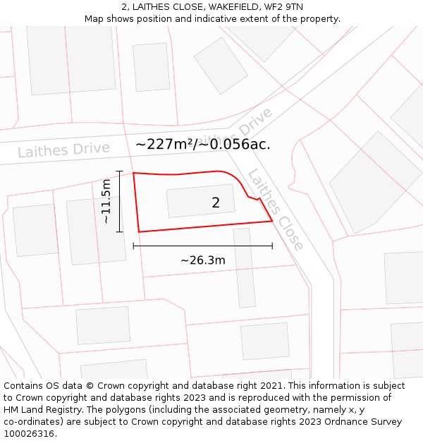 2, LAITHES CLOSE, WAKEFIELD, WF2 9TN: Plot and title map