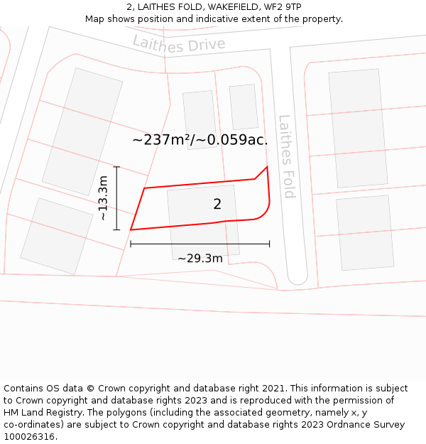 2, LAITHES FOLD, WAKEFIELD, WF2 9TP: Plot and title map