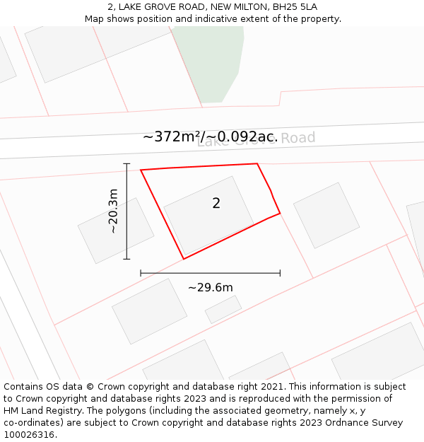 2, LAKE GROVE ROAD, NEW MILTON, BH25 5LA: Plot and title map