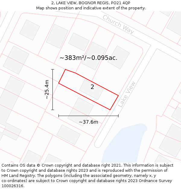 2, LAKE VIEW, BOGNOR REGIS, PO21 4QP: Plot and title map