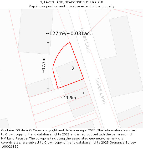 2, LAKES LANE, BEACONSFIELD, HP9 2LB: Plot and title map