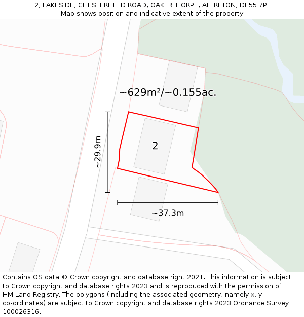 2, LAKESIDE, CHESTERFIELD ROAD, OAKERTHORPE, ALFRETON, DE55 7PE: Plot and title map