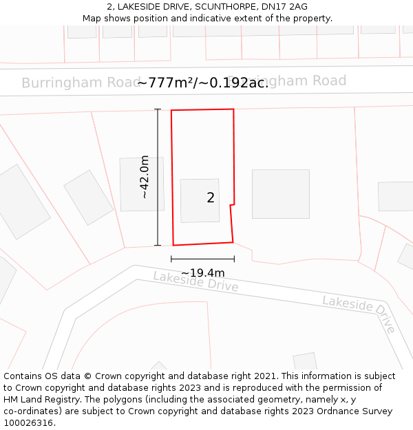 2, LAKESIDE DRIVE, SCUNTHORPE, DN17 2AG: Plot and title map