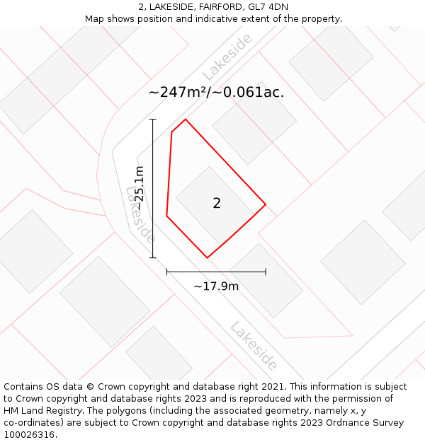 2, LAKESIDE, FAIRFORD, GL7 4DN: Plot and title map