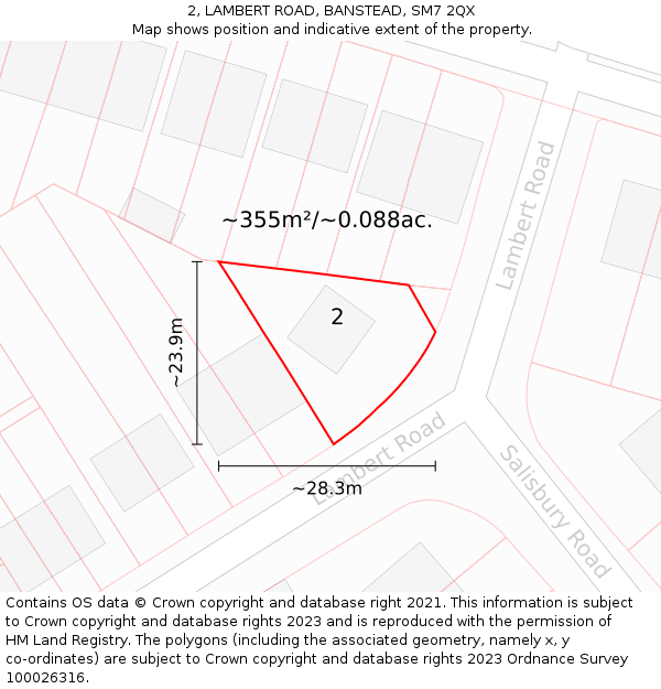 2, LAMBERT ROAD, BANSTEAD, SM7 2QX: Plot and title map